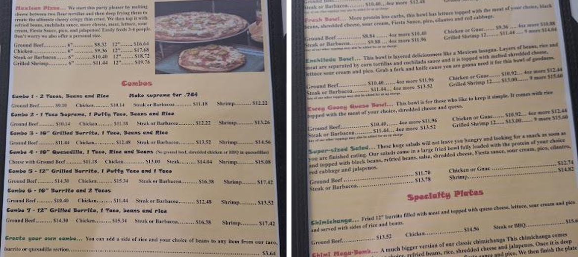 The Happy Taco Menu